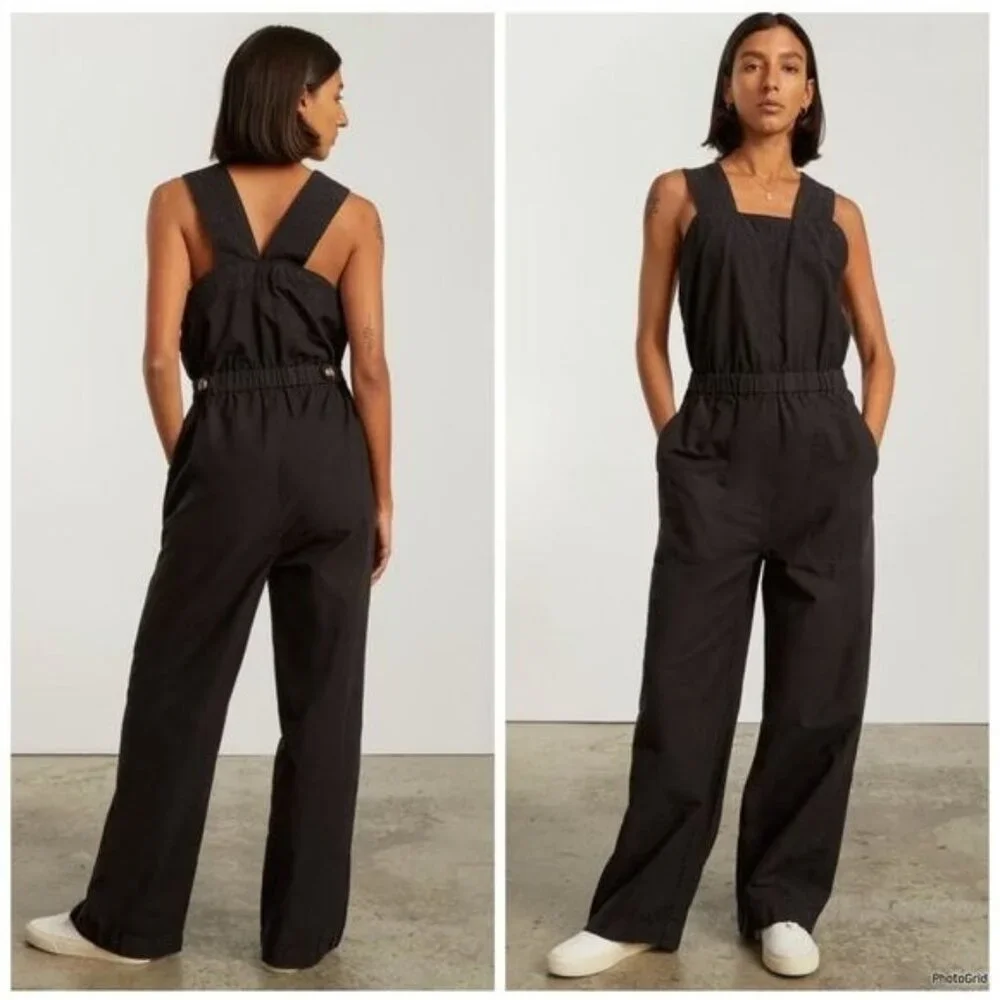 Everlane Black The Fatigue Apron Jumpsuit Cotton Linen 4